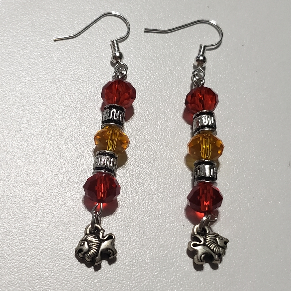 Red, Orange & Silver Lion Earrings